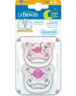 Dr Browns Dr Brown's PreVent Contoured Glow-in-the-Dark Pacifier 2-Pack 6-18m Outlet