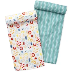 infancie 2-Pack Baby Muslin Blanket Green Print/Stripes IT4993 Outlet