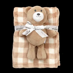 infancie Printed Flannel Blanket with Toy Brown Teddy Outlet