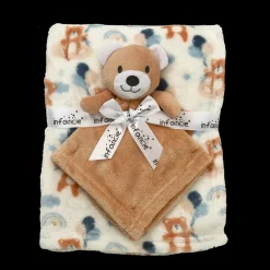 infancie Printed Flannel Blanket with Toy Bear Discount