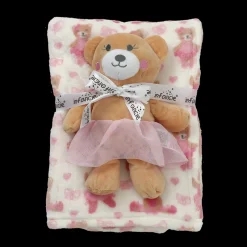 infancie Printed Flannel Blanket with Toy Pink Teddy Online