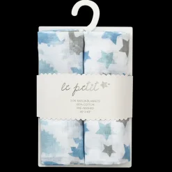 Le Petit 100% Cotton Muslin Blankets 2-Pack Blue/White M5507 Discount