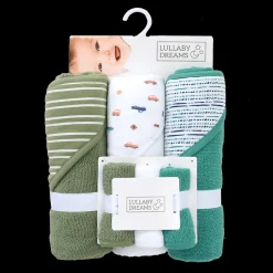 Lullaby Dreams 3 Hooded Towels & 3 Facecloth 6-Pack Set Green Sale