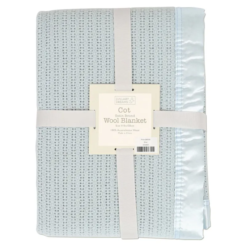 Lullaby Dreams 100% Pure Wool Cot Blanket Blue Discount
