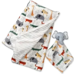 Lullaby Dreams Blanket with Elephant Neutral Blankie Set Clearance