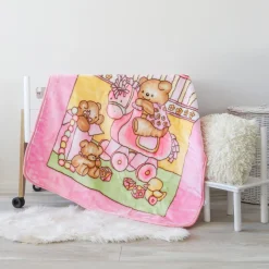 Lullaby Dreams Heavyweight Mink Cot Blanket Teddy Pink New