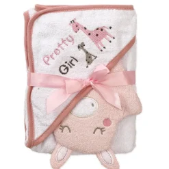Lullaby Dreams Hooded Towel/Bath Mitt Set Pink Hot