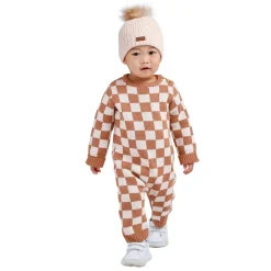Ricochet Baby Check Knit Romper Hot