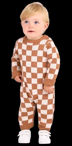 Ricochet Baby Check Knit Romper Hot