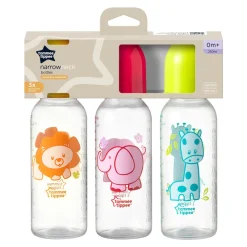 Tommee Tippee Closer To Nature Tommee Tippee Narrow Neck Newborn Baby Bottles with Soft Silicone Slow Flow Teats 250ml 3-Pack Online