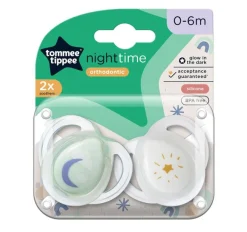 Tommee Tippee Closer To Nature Tommee Tippee Night Time Soother 2-Pack 0-6m - Assorted Colours Discount